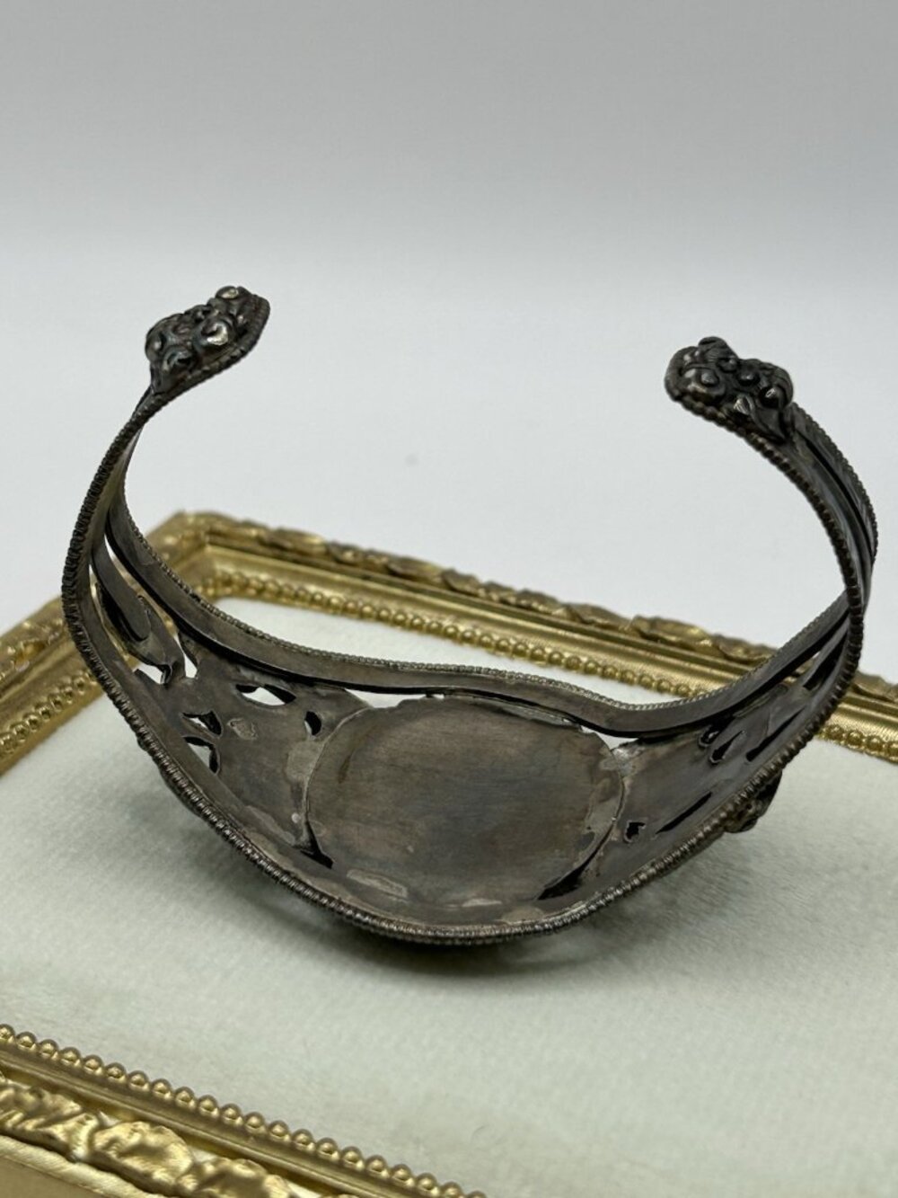 VTG Chinese Sterling Silver Dragon Turquoise Cuff Bracelet Western Blue Asian - Picture 15 of 16